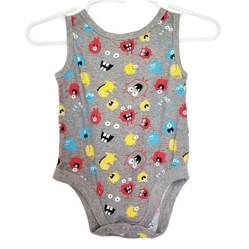K1100 * Garanimals Monster Boys Bodysuit Gray Red Yellow Blue Size 0-3M